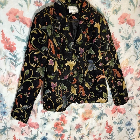 Erin London Black Blazer with Elegant Botanical Print vintage - Picture 3 of 10